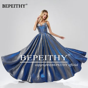 BEPEITHY 2019 A Line Sparkle Evening Dresses Long Party Elegant Sweep Train Glitter Party Prom Dress Robe De Soiree