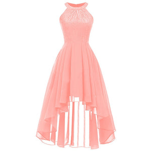 2019 wedding party dress prom gown fashion clothing Front short long back dark blue halter Bow Bridesmaid Dresses