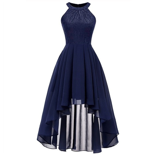 2019 wedding party dress prom gown fashion clothing Front short long back dark blue halter Bow Bridesmaid Dresses