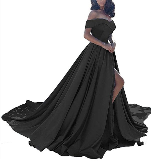 Hot Sale 2019 Pink Evening Dresses Sexy V Neck Off the Shoulder Satin A Line Elegant Long Prom Party Gown Vestido de Festa Curto