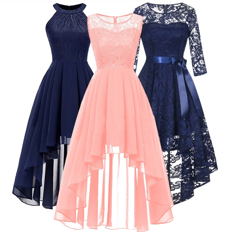 2019 wedding party dress prom gown fashion clothing Front short long back dark blue halter Bow Bridesmaid Dresses