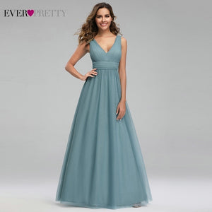 Elegant Dusty Blue Bridesmaid Dresses Ever Pretty EP00925DB A-Line V-Neck Tulle Sexy Wedding Guest Dresses Sukienka Wesele 2019