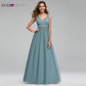 Elegant Dusty Blue Bridesmaid Dresses Ever Pretty EP00925DB A-Line V-Neck Tulle Sexy Wedding Guest Dresses Sukienka Wesele 2019