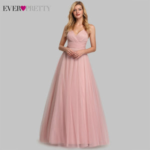 Cute Pink Bridesmaid Dresses For Women Ever Pretty EP07905PK A-Line V-Neck Tulle Sparkle Wedding Guest Dresses Sukienki Weselne
