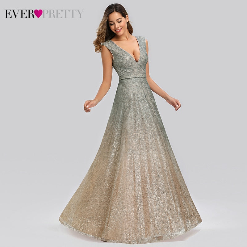 Sparkle Evening Dresses Ever Pretty EP00826BH A-Line Double V-Neck Tulle Sexy Formal Dresses For Party Vestido De Festa Longo