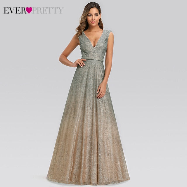 Sparkle Evening Dresses Ever Pretty EP00826BH A-Line Double V-Neck Tulle Sexy Formal Dresses For Party Vestido De Festa Longo