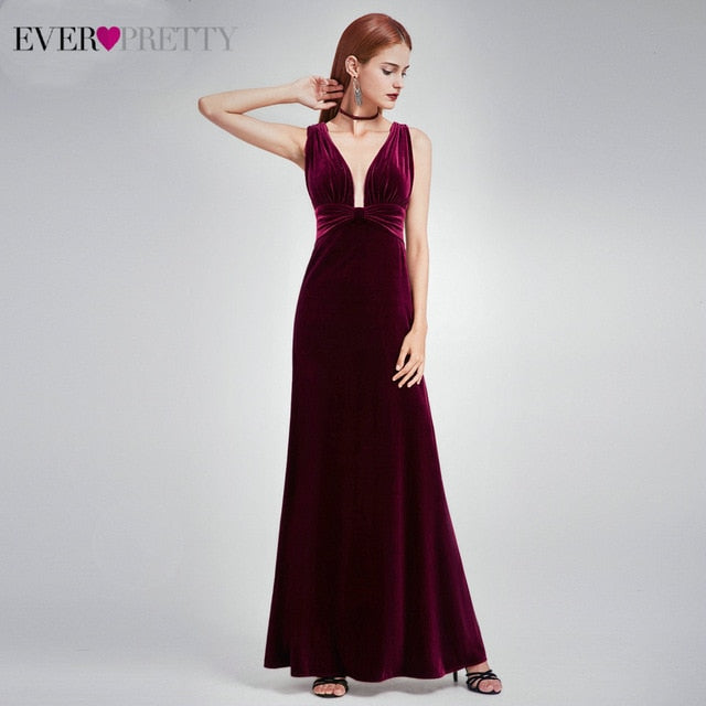 Sexy Velour Evening Dresses Long Ever Pretty Mermaid V-Neck Spaghetti Straps Side Split Formal Evening Gowns Robe De Soiree 2019