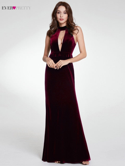 Sexy Velour Evening Dresses Long Ever Pretty Mermaid V-Neck Spaghetti Straps Side Split Formal Evening Gowns Robe De Soiree 2019