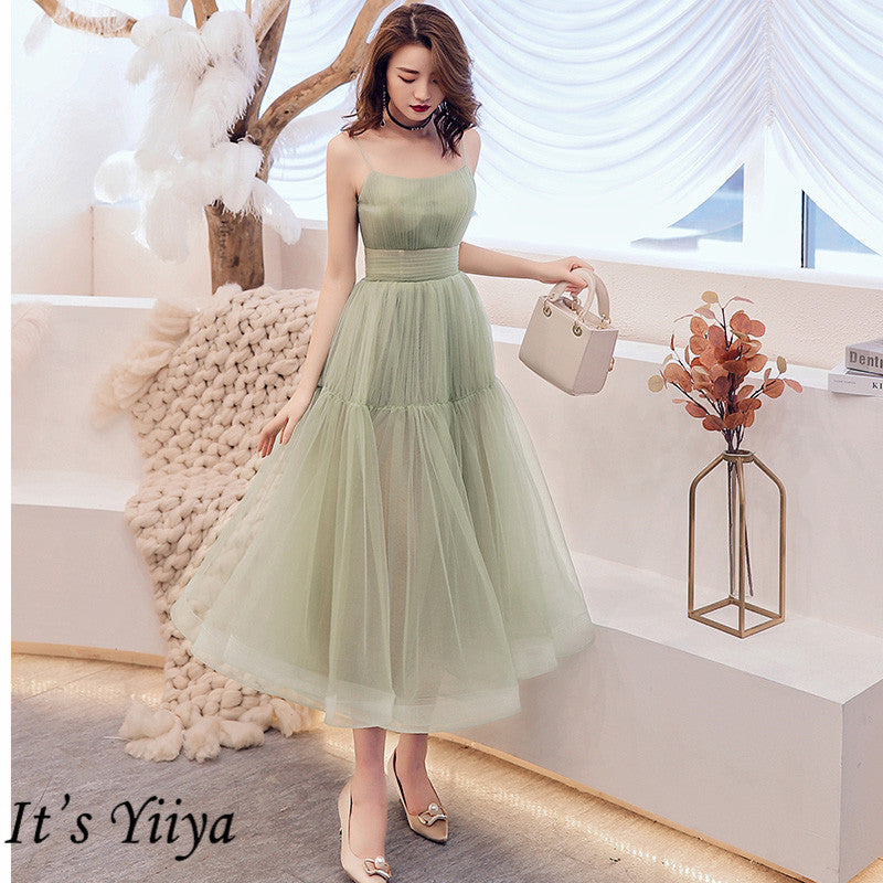 It's Yiiya Cocktail Dress 2019 Elegant Sweetheat Green Women Party Dresses Plus Size Sleeveless Tea-length Robe De Soiree  E780