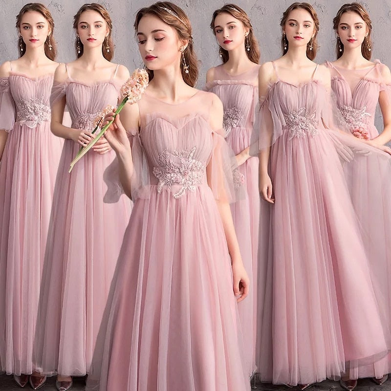 Junior Pink Cute Bridesmaids Dresses For Women Wedding Party Gala Gowns Blush Dress Long Bridesmaid Dresses Cheap Chiffon Dress