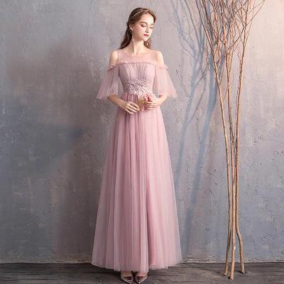 Junior Pink Cute Bridesmaids Dresses For Women Wedding Party Gala Gowns Blush Dress Long Bridesmaid Dresses Cheap Chiffon Dress