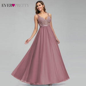 Ever Pretty Dusty Blue Bridesmaid Dresses V-Neck Appliques Elegant Long Dresses For Wedding Party EP00930DB Vestidos De Madrinha