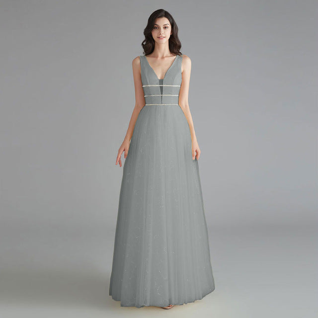 Beauty Emily Elegant Bridesmaid Dresses V Neck Sleeveless Sequins Appliques Party Dress 2019 Long Pink Prom Gowns For Wedding