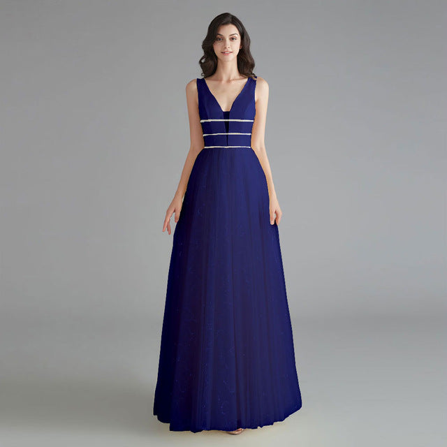 Beauty Emily Elegant Bridesmaid Dresses V Neck Sleeveless Sequins Appliques Party Dress 2019 Long Pink Prom Gowns For Wedding