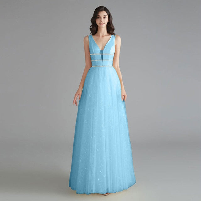Beauty Emily Elegant Bridesmaid Dresses V Neck Sleeveless Sequins Appliques Party Dress 2019 Long Pink Prom Gowns For Wedding