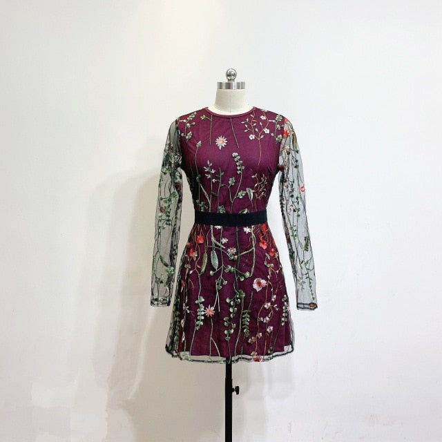 Long Sleeves Navy Blue Pink Embroidery Cocktail Dresses Robe Flowers elegant party 2019 Short Vestidos Homecoming Dress