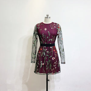 Long Sleeves Navy Blue Pink Embroidery Cocktail Dresses Robe Flowers elegant party 2019 Short Vestidos Homecoming Dress