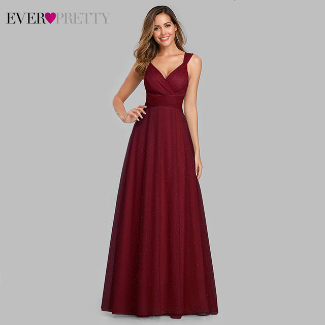 Cute Pink Bridesmaid Dresses For Women Ever Pretty EP07905PK A-Line V-Neck Tulle Sparkle Wedding Guest Dresses Sukienki Weselne