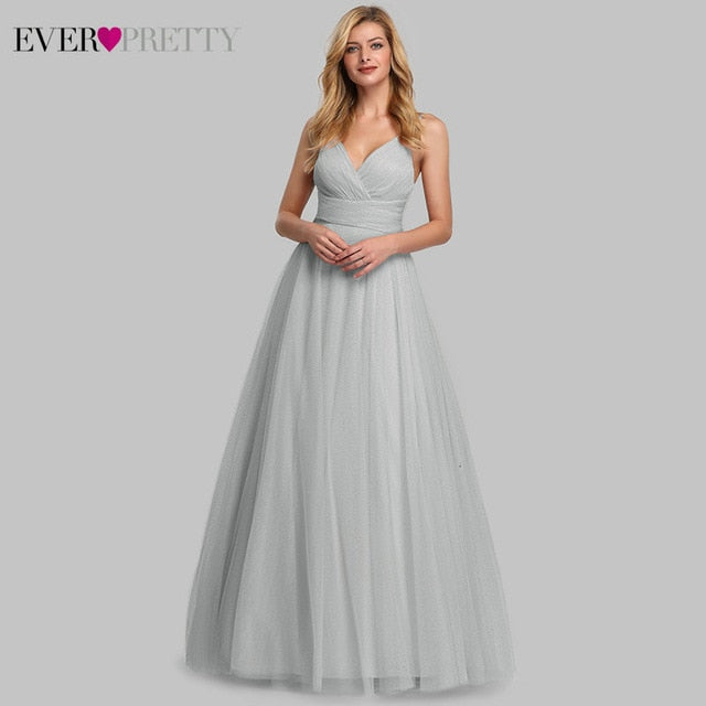 Cute Pink Bridesmaid Dresses For Women Ever Pretty EP07905PK A-Line V-Neck Tulle Sparkle Wedding Guest Dresses Sukienki Weselne