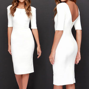 BacklakeGirls Elegant sukienka Scoop Neck Half Sleeve Cut Out Cocktail Dress Zipper Back Knee Length Sexy Office Dress coctel