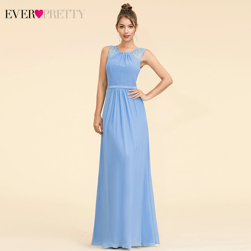 Elegant Bridesmaid Dresses Ever Pretty EP08742BD A-Line O-Neck Sleeveless Tulle Cheap Wedding Guest Dresses Vestido Madrinha