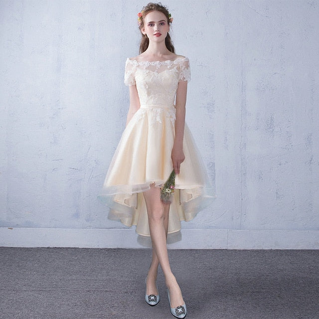 Lamya Sexy High Low Elegant Evening Party Dresses Princess vestido de festa Lace Plus Size Short Front Long Back Fromal Gown
