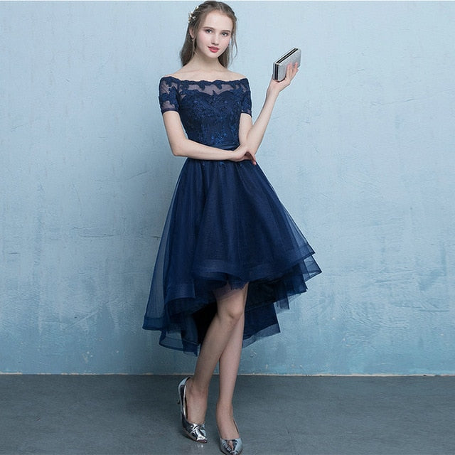 Lamya Sexy High Low Elegant Evening Party Dresses Princess vestido de festa Lace Plus Size Short Front Long Back Fromal Gown