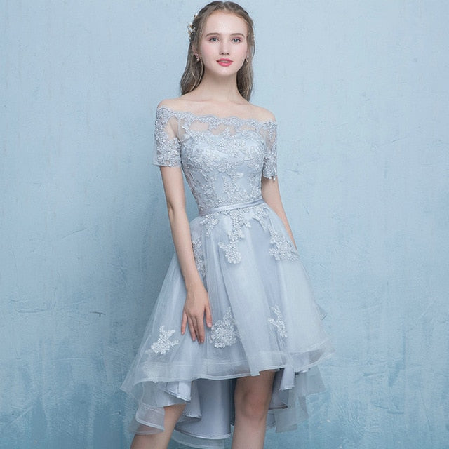 Lamya Sexy High Low Elegant Evening Party Dresses Princess vestido de festa Lace Plus Size Short Front Long Back Fromal Gown