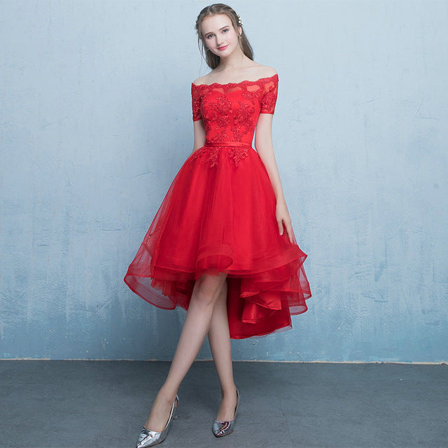 Lamya Sexy High Low Elegant Evening Party Dresses Princess vestido de festa Lace Plus Size Short Front Long Back Fromal Gown