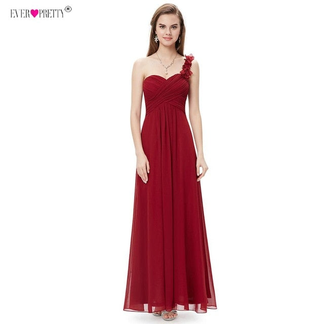 Ever Pretty Burgundy Bridesmaid Dresses Long Chiffon Applique Cheap Floor Length Wedding Bridesmaid Gown Formal Party Gowns