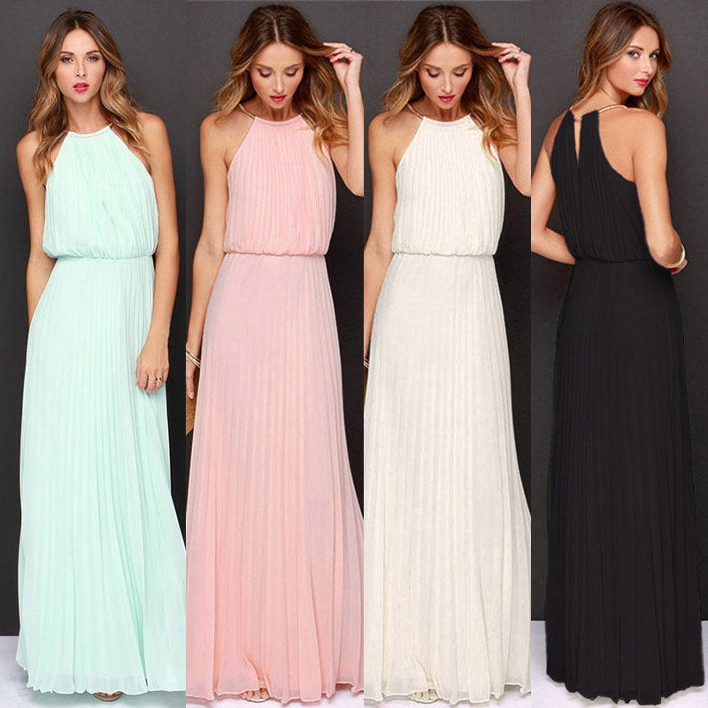 New Summer Women Sleeveless Halter Maxi Cheap Bridesmaids Dresses Elegant Off Shoulder Long Casual Beach Dresses Robe De Soiree