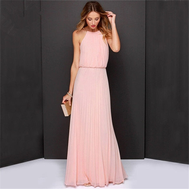 New Summer Women Sleeveless Halter Maxi Cheap Bridesmaids Dresses Elegant Off Shoulder Long Casual Beach Dresses Robe De Soiree
