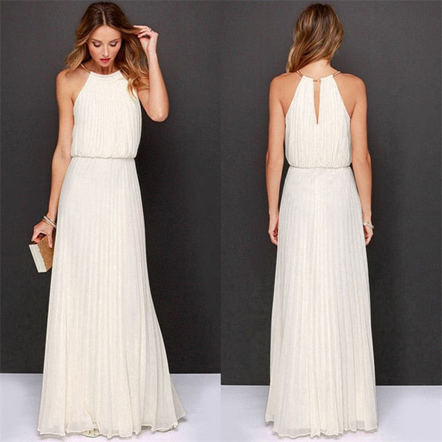 New Summer Women Sleeveless Halter Maxi Cheap Bridesmaids Dresses Elegant Off Shoulder Long Casual Beach Dresses Robe De Soiree