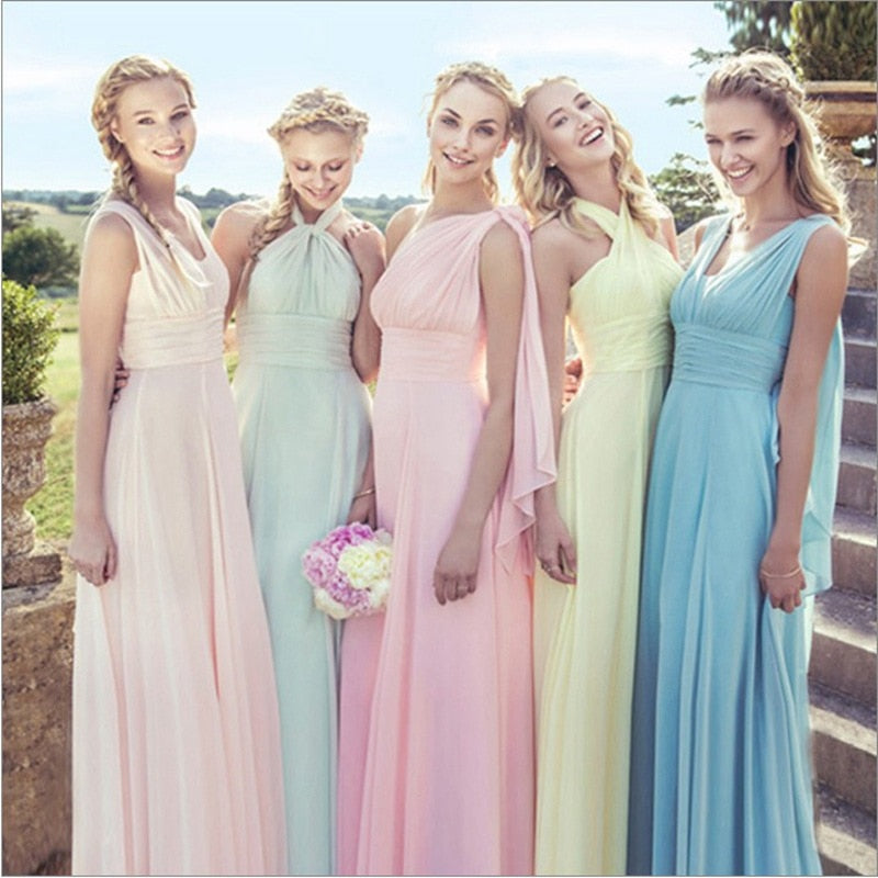 2019 Hot Lace Up Sleeveless Long Bridesmaid Dresses  Ruffles Chiffon a-Line Vestido De Madrinha De Casamento Longo