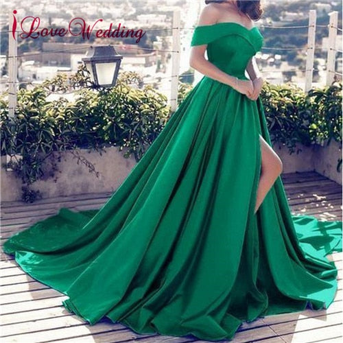 Hot Sale 2019 Pink Evening Dresses Sexy V Neck Off the Shoulder Satin A Line Elegant Long Prom Party Gown Vestido de Festa Curto
