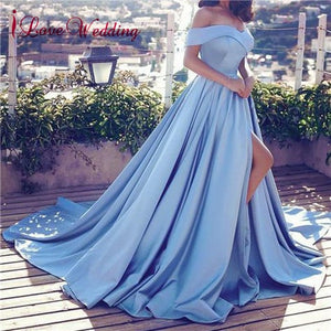 Hot Sale 2019 Pink Evening Dresses Sexy V Neck Off the Shoulder Satin A Line Elegant Long Prom Party Gown Vestido de Festa Curto
