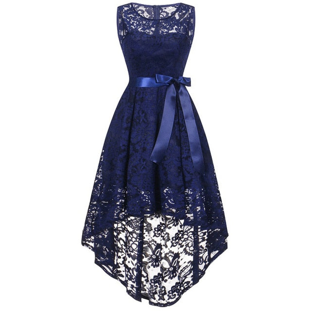 2019 wedding party dress prom gown fashion clothing Front short long back dark blue halter Bow Bridesmaid Dresses