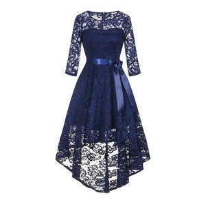 2019 wedding party dress prom gown fashion clothing Front short long back dark blue halter Bow Bridesmaid Dresses