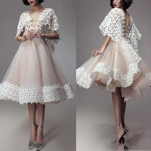vestidos de coctel Puffy A Line Cocktail Dresses Appliques vestido coctel Stunning Cocktail Gowns for Women Sleeves V Neck