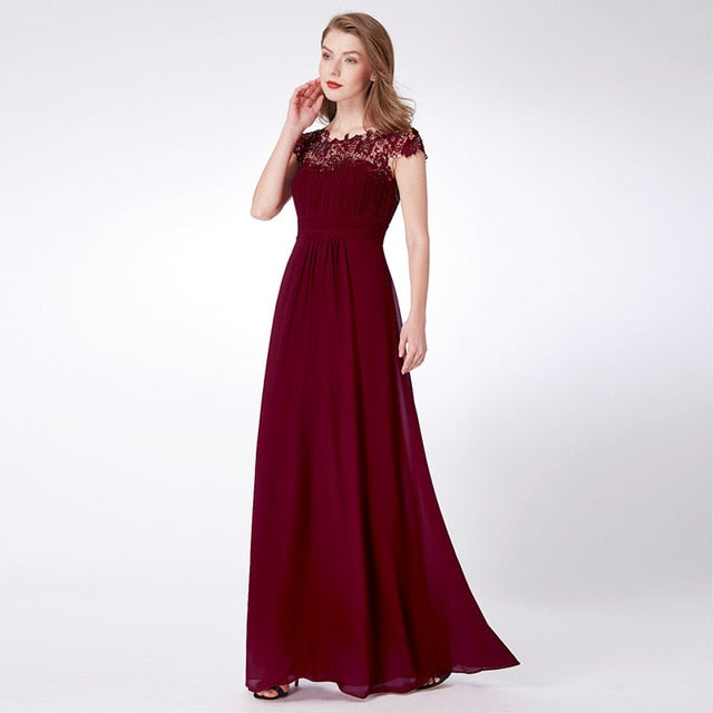 Ever Pretty Burgundy Bridesmaid Dresses Long Chiffon Applique Cheap Floor Length Wedding Bridesmaid Gown Formal Party Gowns