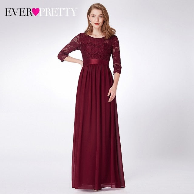 Ever Pretty Burgundy Bridesmaid Dresses Long Chiffon Applique Cheap Floor Length Wedding Bridesmaid Gown Formal Party Gowns