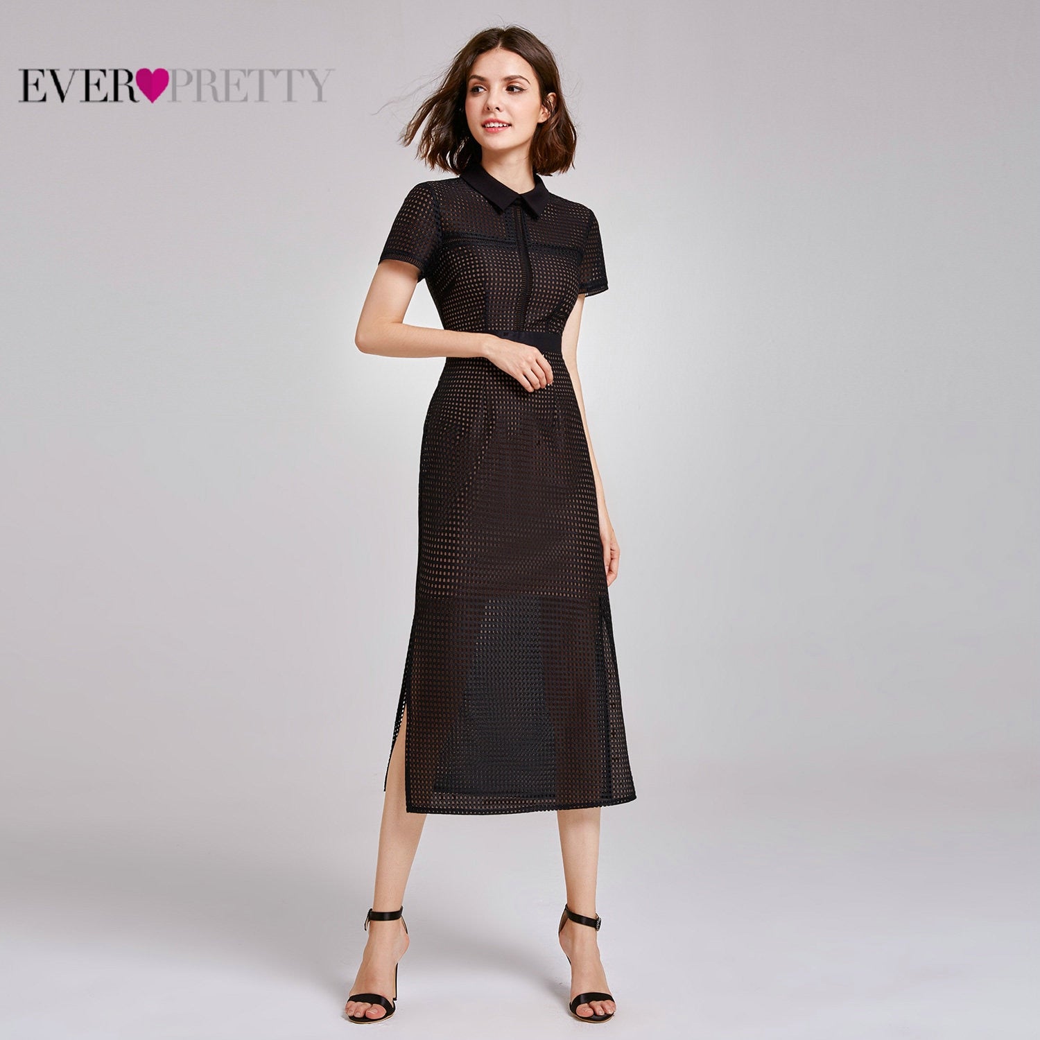 Lace Cocktail Dresses Ever Pretty AS07169 Short Sleeve Straight Sexy Causal Office Dress 2019 Tea Length Evening Gowns