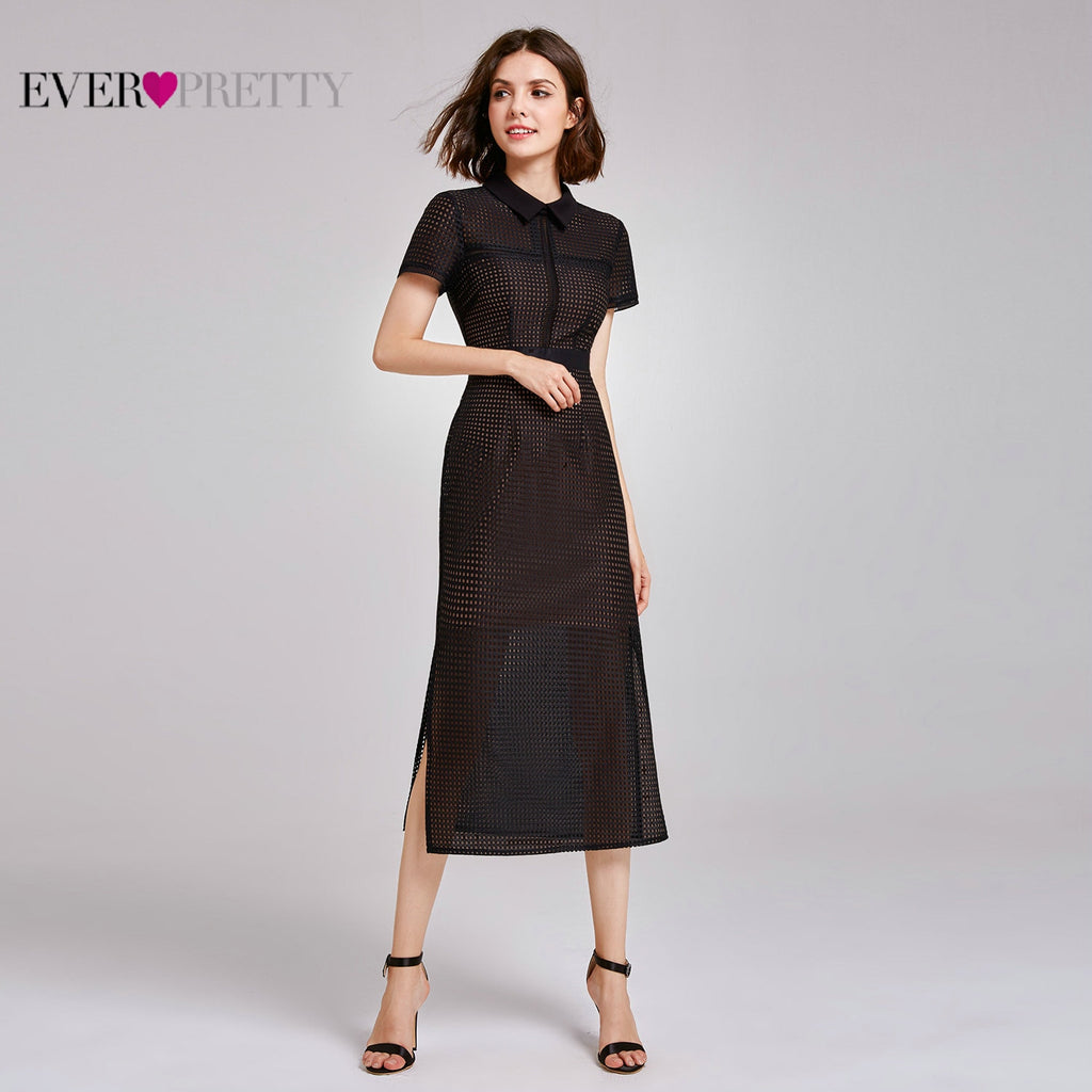 Lace Cocktail Dresses Ever Pretty AS07169 Short Sleeve Straight Sexy Causal Office Dress 2019 Tea Length Evening Gowns