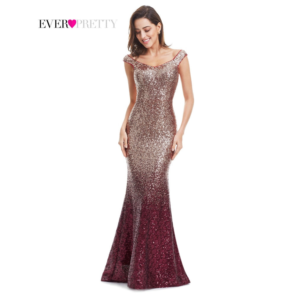 Evening Dress Long Sparkle Ever Pretty 2019 New V-Neck Women Elegant EP08999 Sequin Mermaid Maxi Gold Evening Party Gown Dress