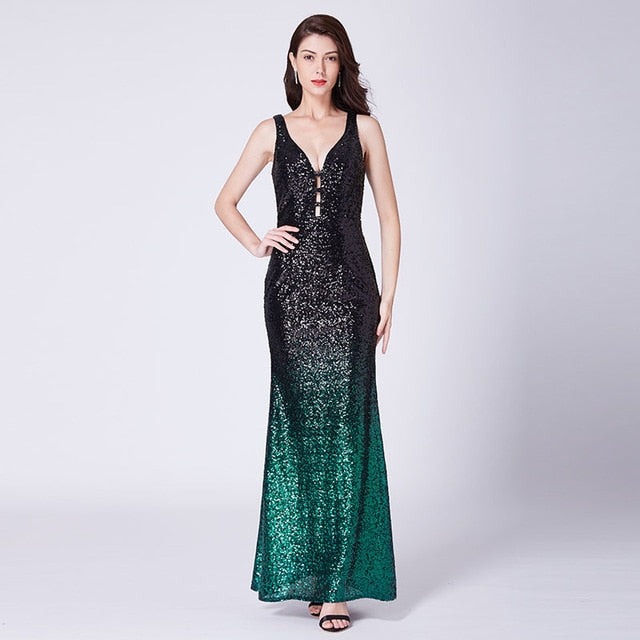 Evening Dress Long Sparkle Ever Pretty 2019 New V-Neck Women Elegant EP08999 Sequin Mermaid Maxi Gold Evening Party Gown Dress