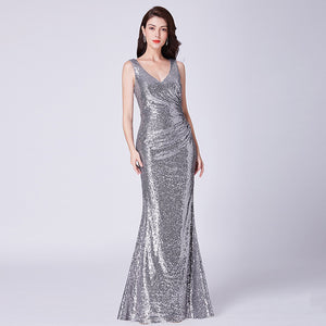 Evening Dress Long Sparkle Ever Pretty 2019 New V-Neck Women Elegant EP08999 Sequin Mermaid Maxi Gold Evening Party Gown Dress