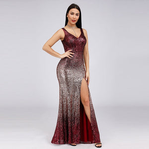 Evening Dress Long Sparkle Ever Pretty 2019 New V-Neck Women Elegant EP08999 Sequin Mermaid Maxi Gold Evening Party Gown Dress