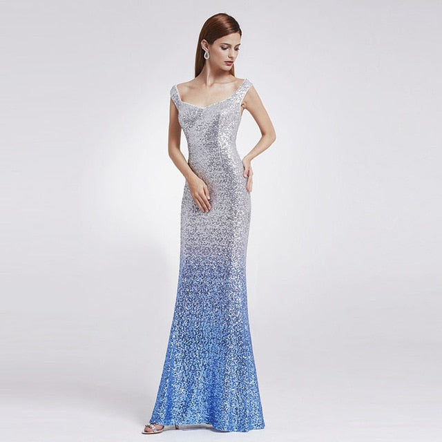 Evening Dress Long Sparkle Ever Pretty 2019 New V-Neck Women Elegant EP08999 Sequin Mermaid Maxi Gold Evening Party Gown Dress