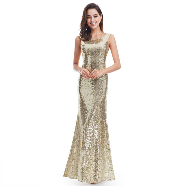 Evening Dress Long Sparkle Ever Pretty 2019 New V-Neck Women Elegant EP08999 Sequin Mermaid Maxi Gold Evening Party Gown Dress