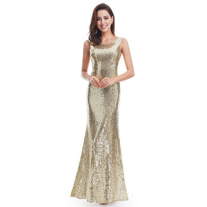 Evening Dress Long Sparkle Ever Pretty 2019 New V-Neck Women Elegant EP08999 Sequin Mermaid Maxi Gold Evening Party Gown Dress